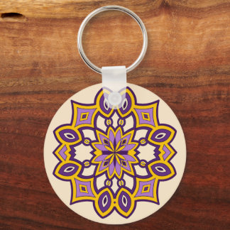 Purple and Yellow Flower Mandala Keychain