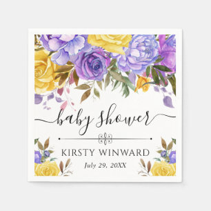 Purple and Yellow Flowers Baby Shower Napkins