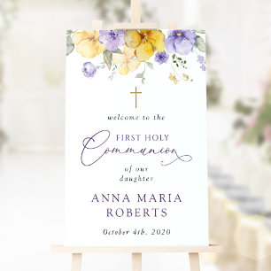 Purple and Yellow Flowers, First Communion Welcome Foam Board