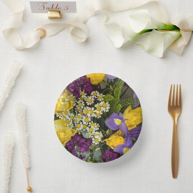 Purple and yellow flowers paper bowls (Wedding)
