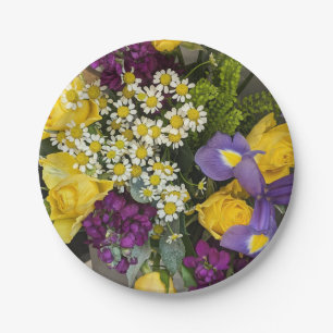 Purple and yellow flowers paper plates