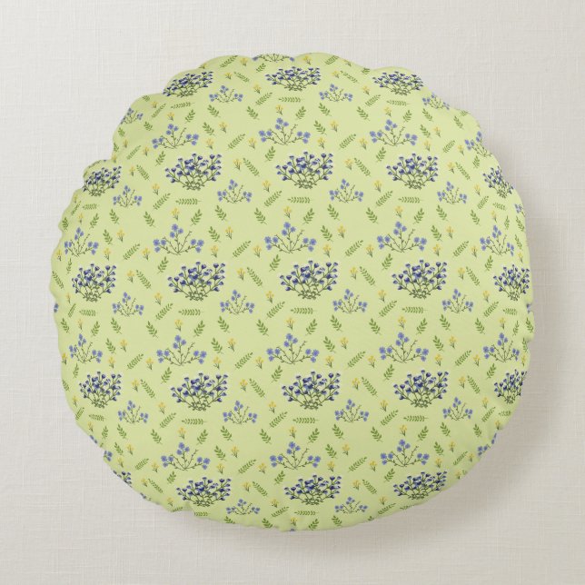 purple and yellow flowers pattern round pillow (Front)