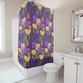 Purple and yellow flowers shower curtain