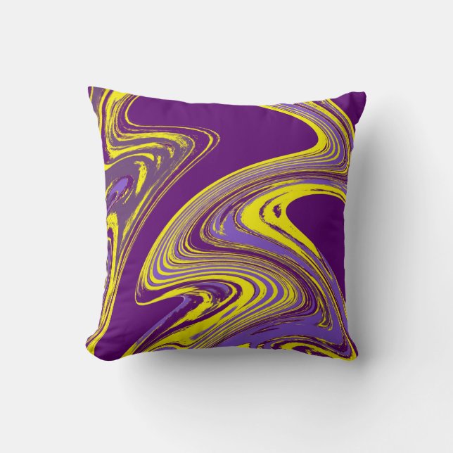 Purple and Yellow Fluid Painting Throw Pillow (Front)