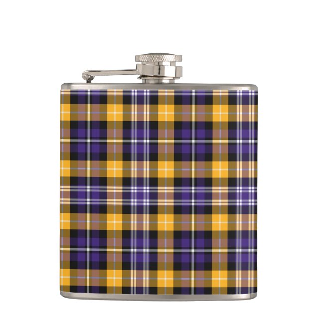 Purple and Yellow Gold Sporty Plaid Flask (Front)