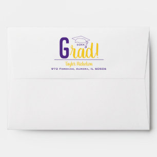 Purple and Yellow Graduation Cap Envelope
