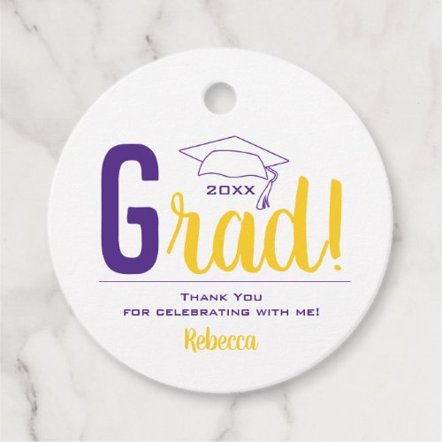 Purple and Yellow Graduation Cap Favor Tags