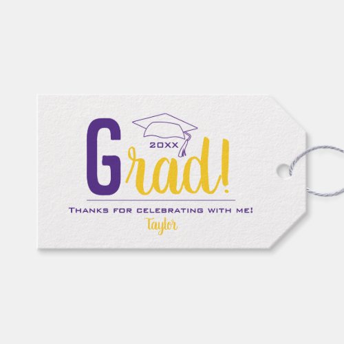 Purple and Yellow Graduation Cap Party Favor Gift Tags