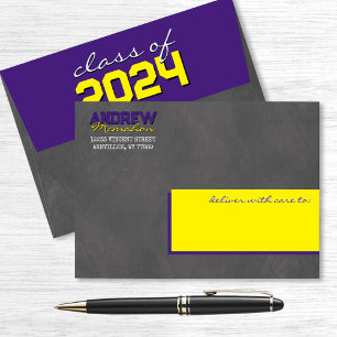 Purple and Yellow Graduation Chalkboard Envelopes