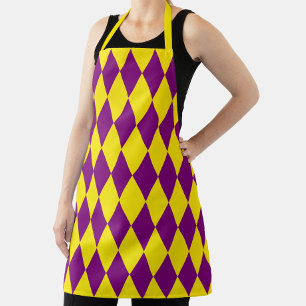 Purple and Yellow Harlequin Checkered Design Apron