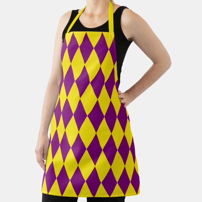 Purple and Yellow Harlequin Checkered Design  Apron (Creator Uploaded)