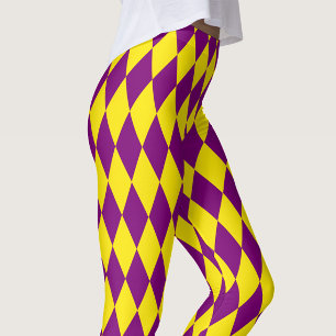 Purple and Yellow Harlequin Checkered Design Leggings