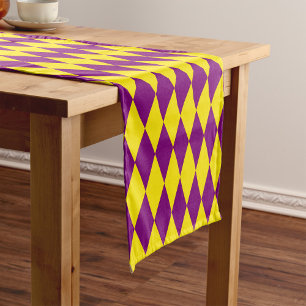 Purple and Yellow Harlequin Checkered Design  Short Table Runner