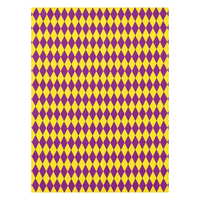 Purple and Yellow Harlequin Checkered Design  Tablecloth (Front)