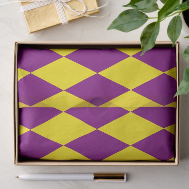 Purple and Yellow Harlequin Checkered Design  Tissue Paper (Creator Uploaded)