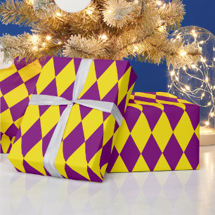 Purple and Yellow Harlequin Checkered Design  Wrapping Paper