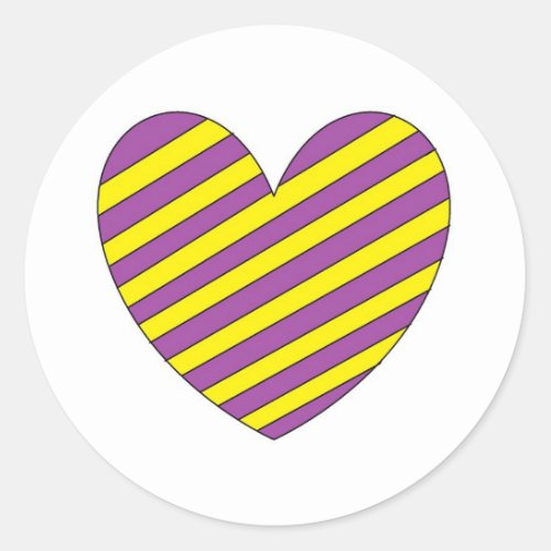 Purple and Yellow Heart Classic Round Sticker