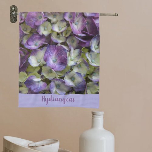Purple and Yellow Hydrangea Botanical Floral Kitchen Towel