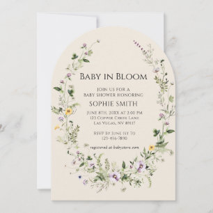 Purple and Yellow Little One In Bloom Baby Shower Invitation