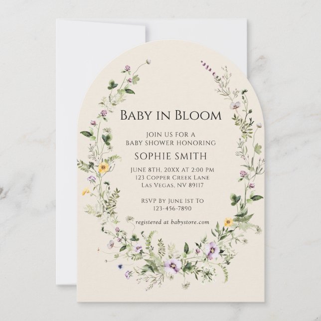 Purple and Yellow Little One In Bloom Baby Shower Invitation (Front)