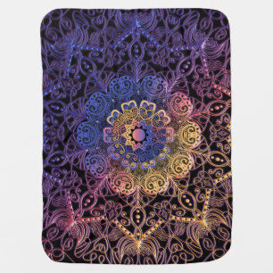 Purple and yellow mandala: hand-drawn design baby blanket