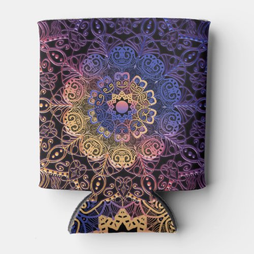 Purple and yellow mandala hand_drawn design can cooler