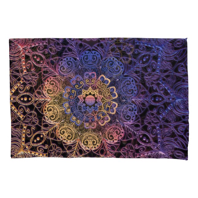 Purple and yellow mandala: hand-drawn design pillow case (Front)