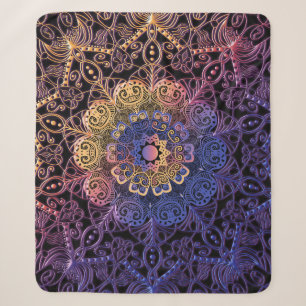 Purple and yellow mandala: hand-drawn design sherpa blanket
