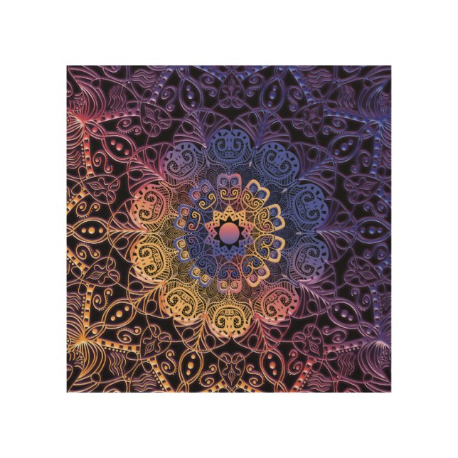Purple and yellow mandala: hand-drawn design wood wall art (Front)