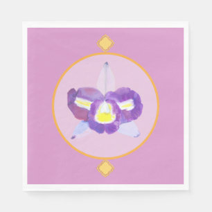 Purple and Yellow Orchid Paper Napkins