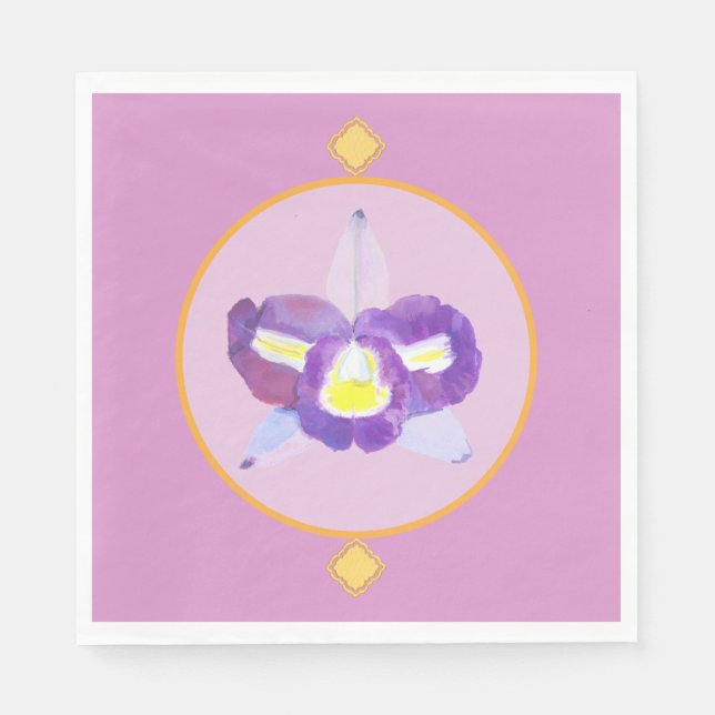 Purple and Yellow Orchid Paper  Napkins (Front)