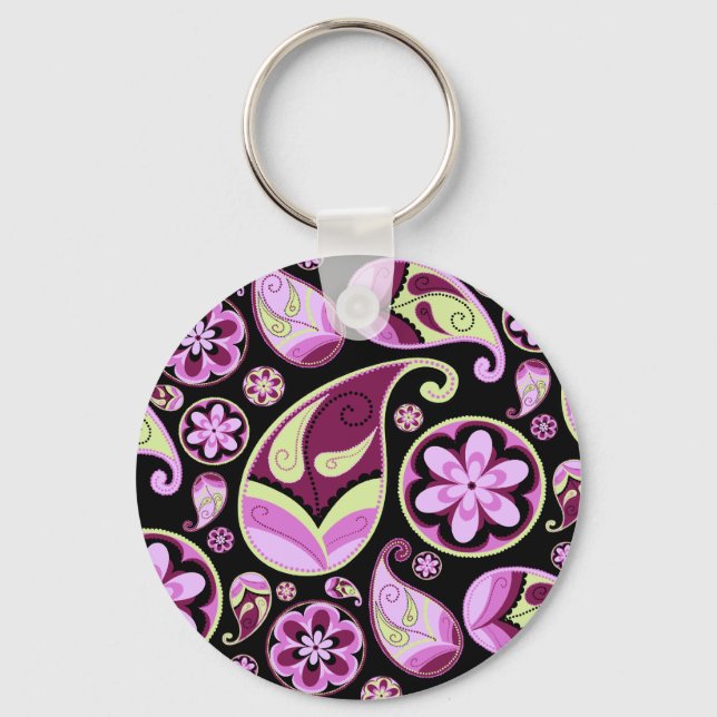 Purple and Yellow Paisley Keychain (Front)