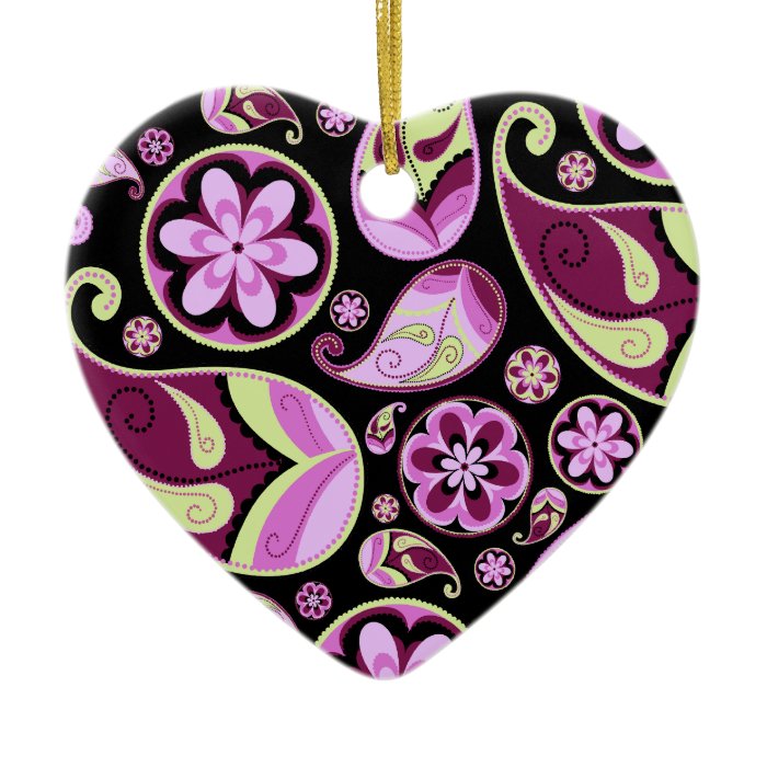 Purple and Yellow Paisley Ornaments