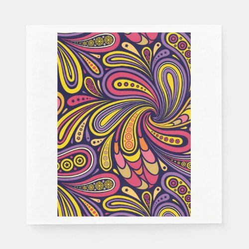 Purple and yellow paisley paper napkins