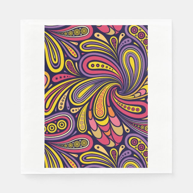 Purple and yellow paisley paper napkins (Front)