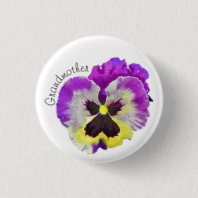 Purple and yellow pansy custom  button (Front)
