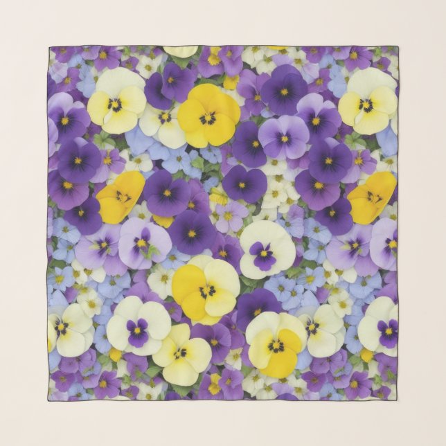 Purple and Yellow Pansy Flowers Scarf (Front)