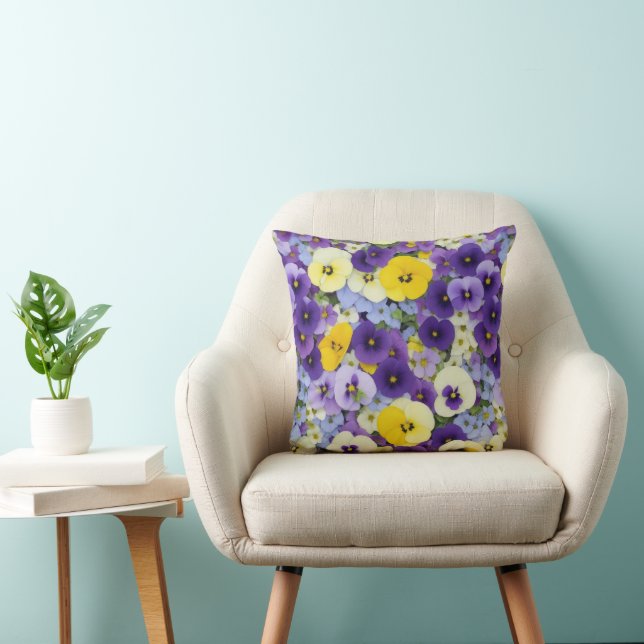 Purple and Yellow Pansy Flowers Throw Pillow (Chair)