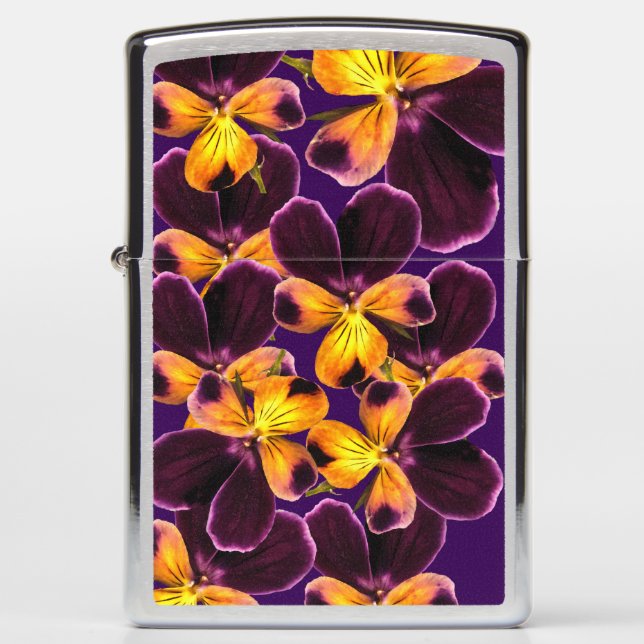 Purple and Yellow Pansy Flowers Zippo Lighter (Front)