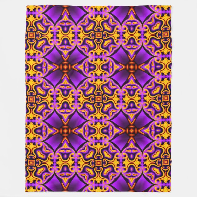 Purple and Yellow Patterned Fleece Blanket (Front)