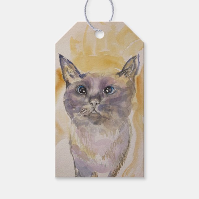 Purple and yellow, Pretty kitty gift tag  (Front)