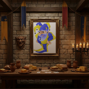 Purple and Yellow Renaissance Jester with Beard Poster