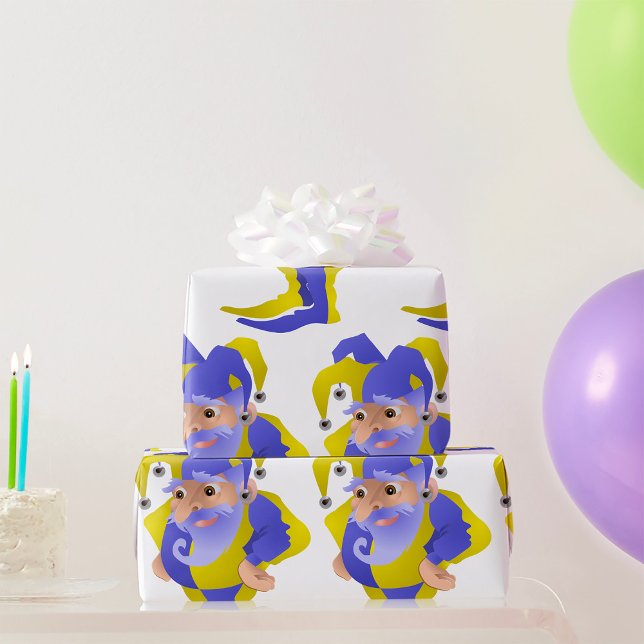 Purple and Yellow Renaissance Jester with Beard Wrapping Paper (Creator Uploaded)