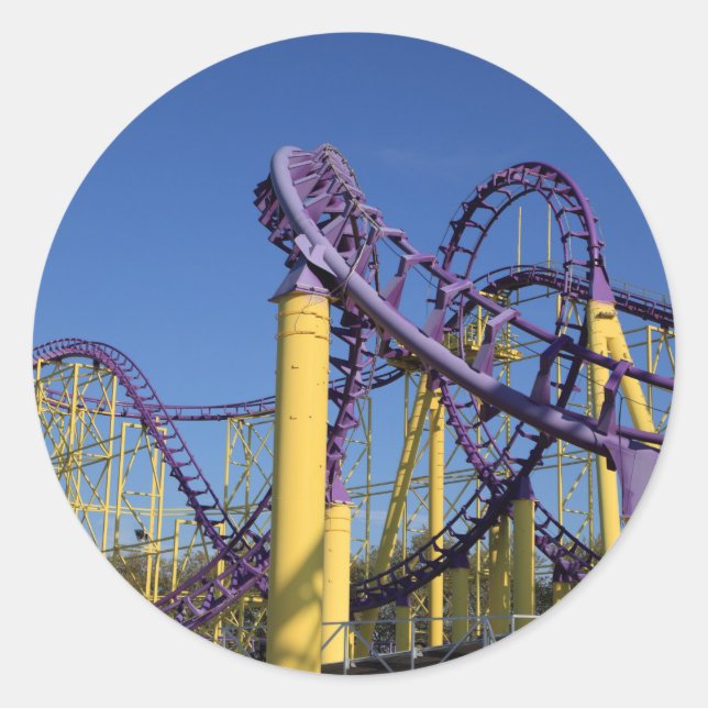 Purple and Yellow Roller Coaster Tracks Classic Round Sticker (Front)