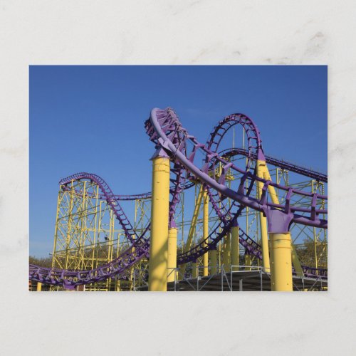 Purple and Yellow Roller Coaster Tracks Postcard