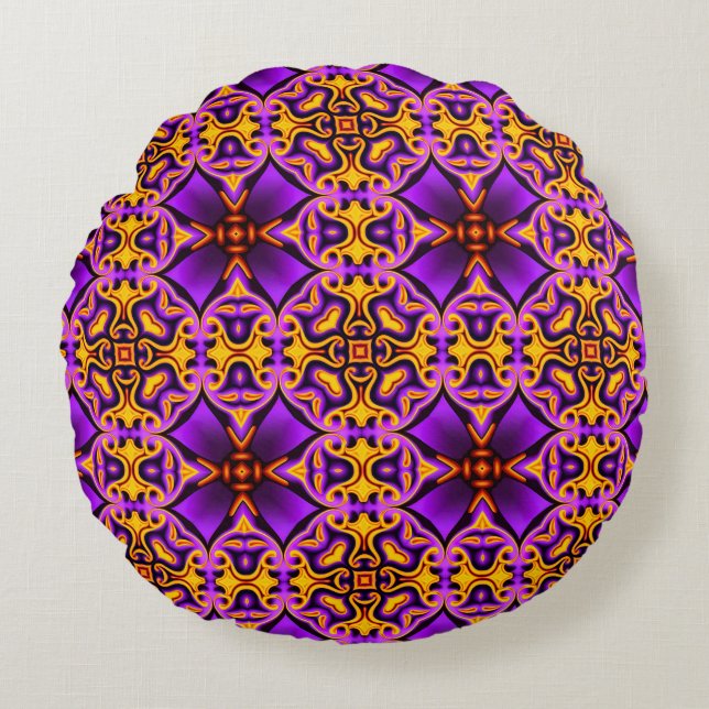 Purple and Yellow Round Pillow (Front)