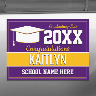 Purple and Yellow School Colors Graduation Party Car Magnet