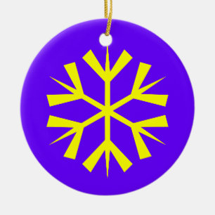 Purple and Yellow Snowflake Ceramic Ornament