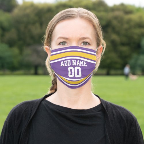 Purple and Yellow Sports Jersey Custom Name Number Adult Cloth Face Mask