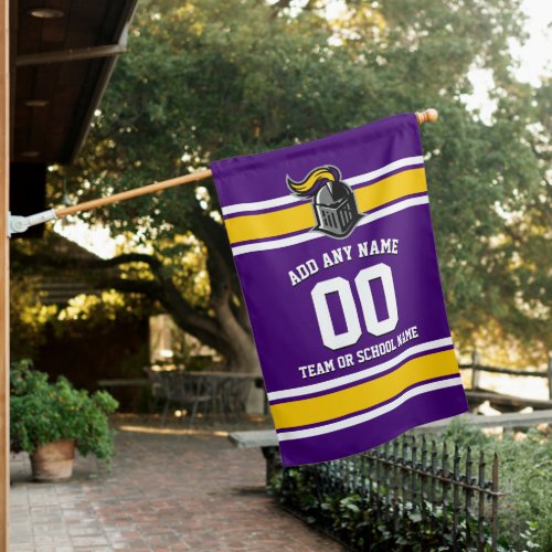Purple and Yellow Sporty Stripes and Mascot House Flag